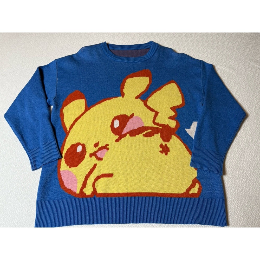 Pokemon Pikachu Sweater XL Blue Knit Graphic Anime Pullover